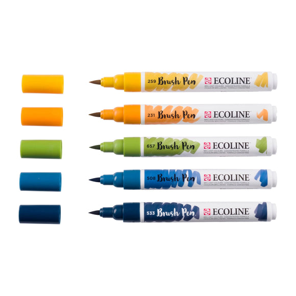 Set of Ecoline brush pens in various colors on a white background