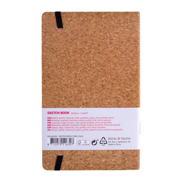 Cork sketchbook with a visible brand label on a white background