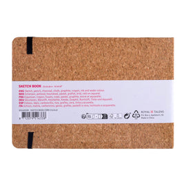 Cork notebook with a label on a white background
