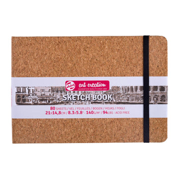 Cork sketchbook with a visible brand label on a white background