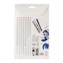 Back view of a packaging with pens and branding on a white background