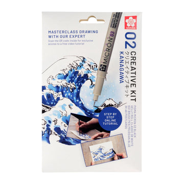 Sakura Micron pen Creative Kit packaging with wave design and text on a white background