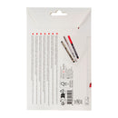 Back view of a packaging for pens with text and branding on a white background