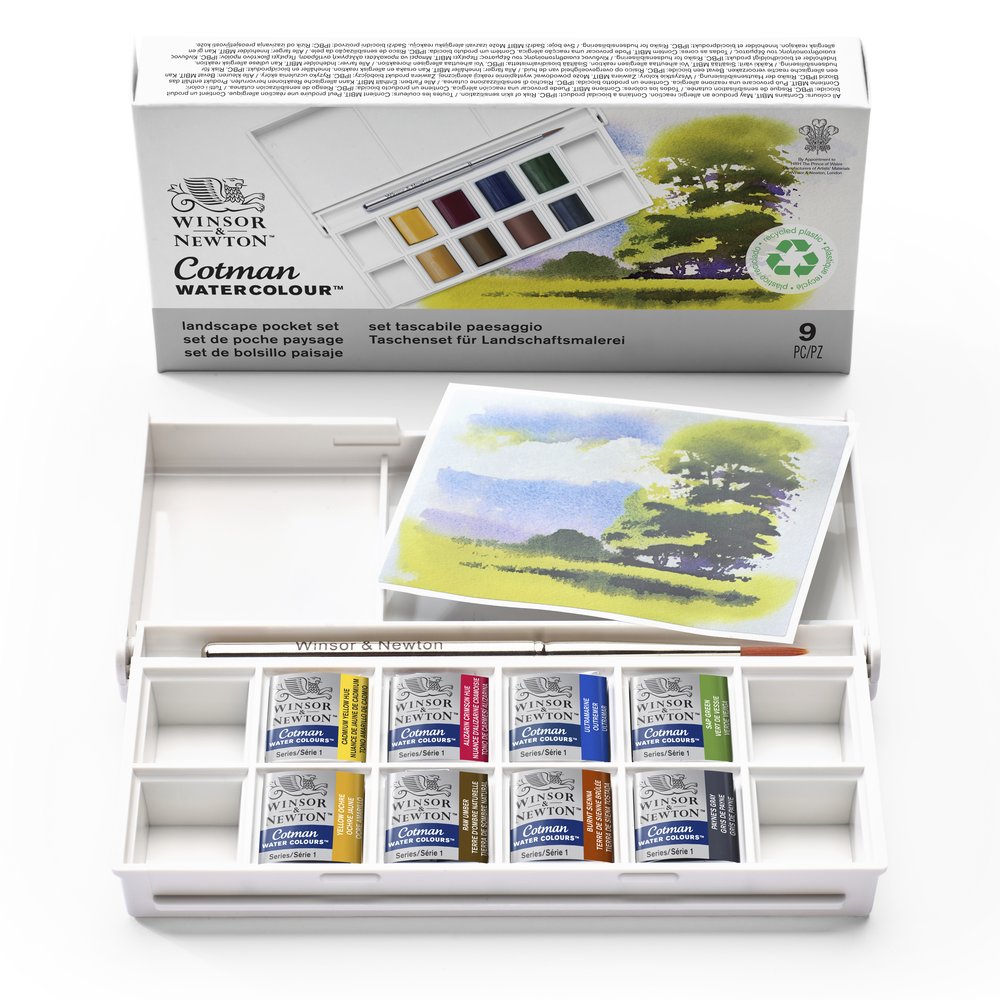 Winsor & Newton Landscape Watercolour Cotman Paint compact Set 8 Half Pans