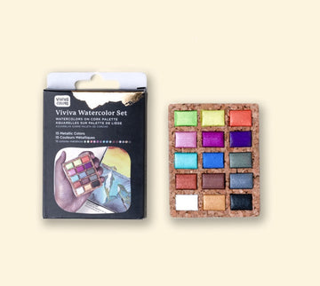 Viviva Mini Watercolour Paint Cork Set of 15 Metallic Colours