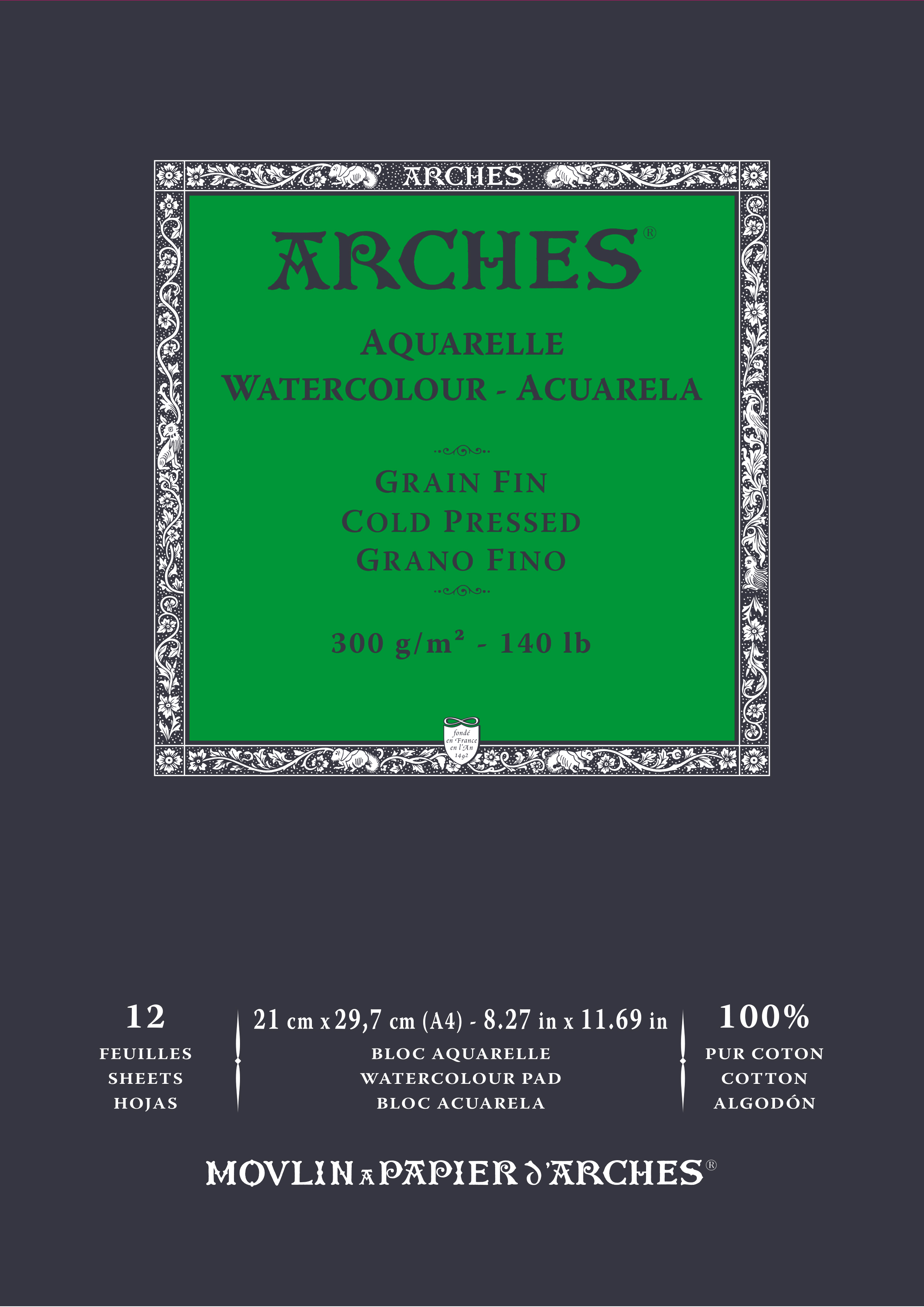 Arches 100% Cotton 300 gsm Watercolour Paper Cold Pressed Satine x 12 sheets - A4 21 x 29 7 cm (8.27 x 11.69 inches ) 