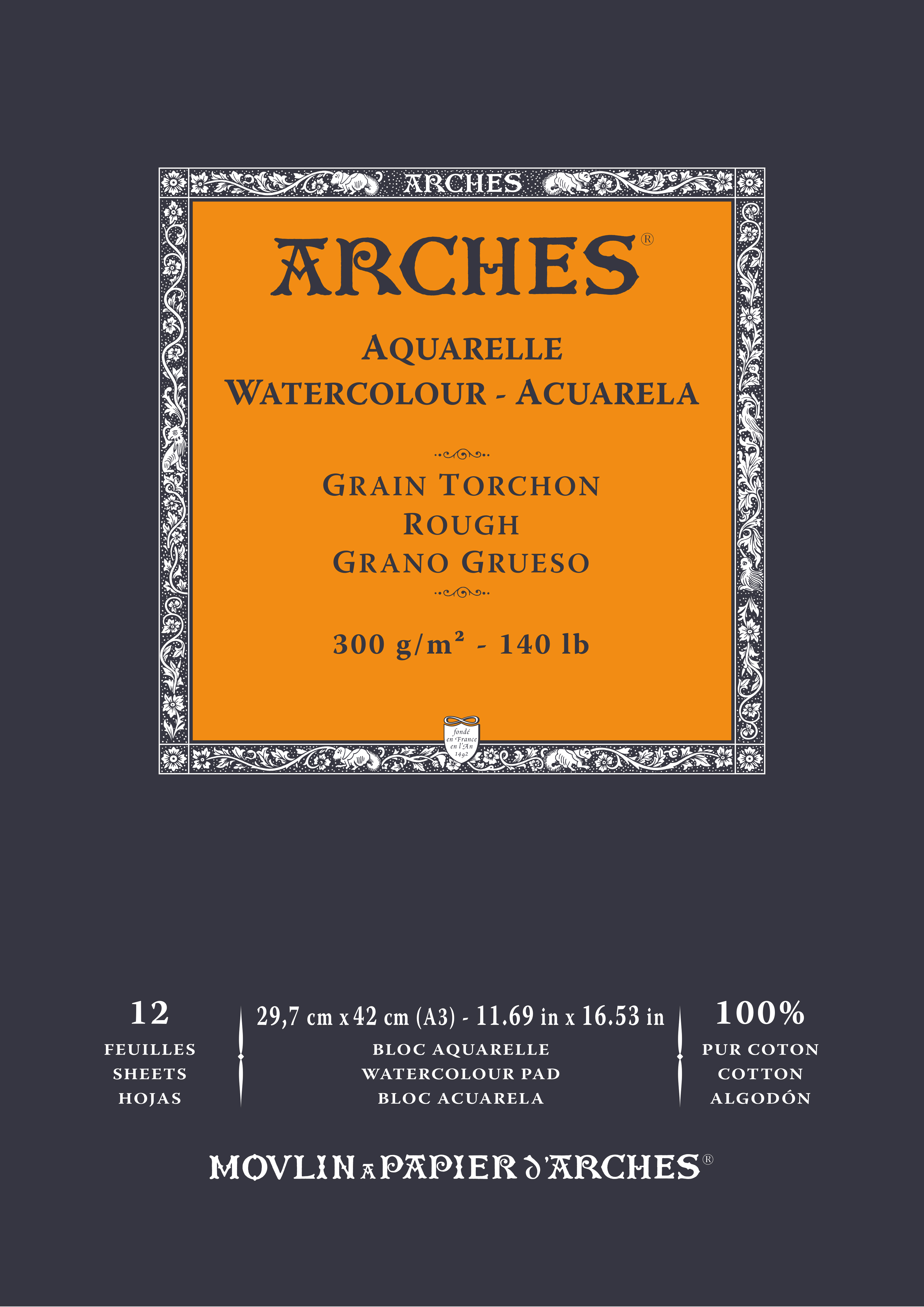 Arches 100% Cotton 300 gsm Watercolour Paper Rough x 12 sheets - A3 29.7 x 42 cm