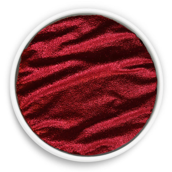 Red textured material swatch in a circular frame on a white background