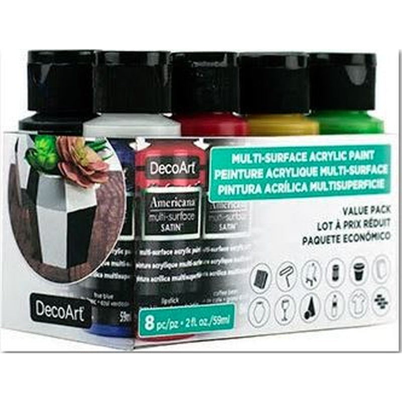 DecoArt Americana multi surface Satin Acrylic - Value pack of 8 paints