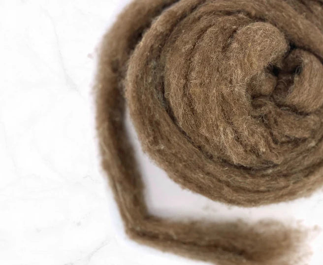 Carded Shetland British Wool Sliver Colour Moorit Brown