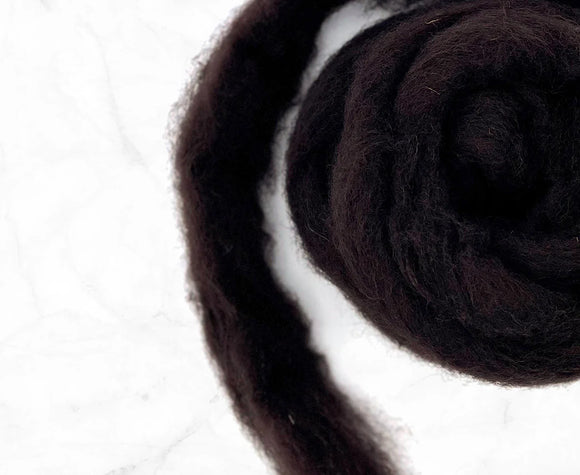 Carded Corriedale Wool Sliver Colour Mocha Dark Brown 50g e