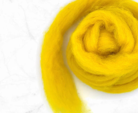 Carded Corriedale Wool Sliver Colour - Buttercup Yellow 50g e