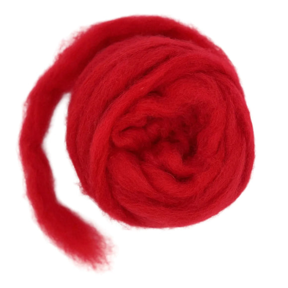 Carded Corriedale Wool Sliver Colour Scarlet Red