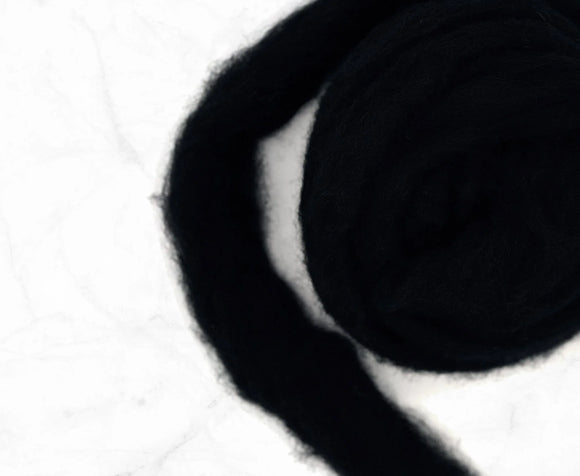 Carded Corriedale Wool Sliver Colour Black Raven