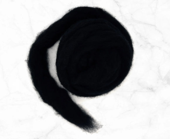 Carded Corriedale Wool Sliver Colour Black Raven