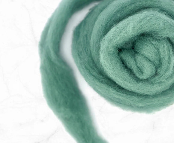Carded Corriedale Wool Sliver Colour Teal Green