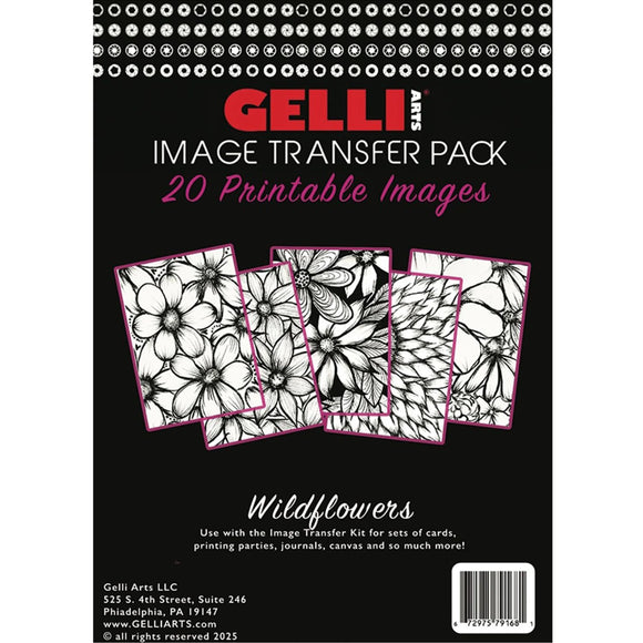 Gelli Arts Image Transfer Pack with wildflowers on a black background