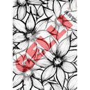 Floral design with red text overlay on a white background