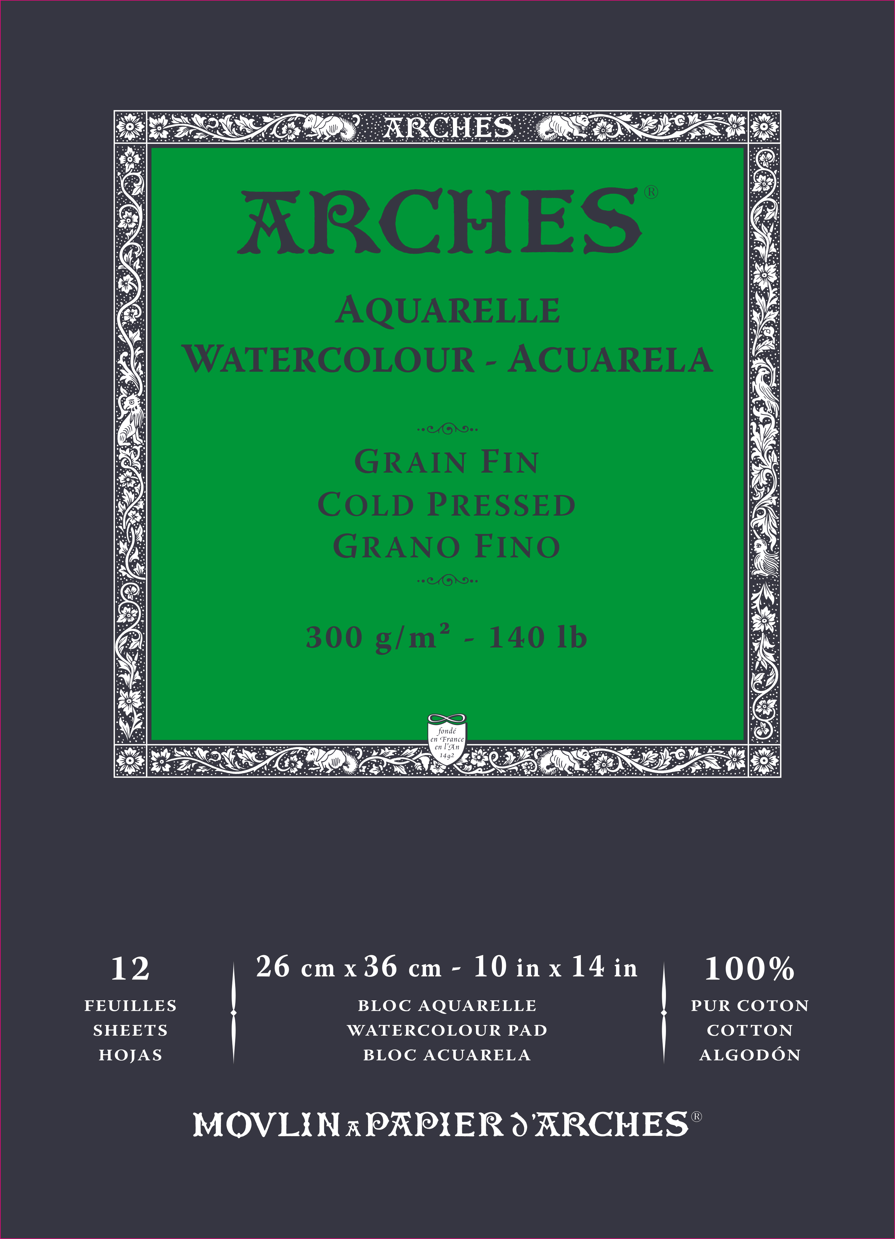 Arches 100% Cotton 300 gsm Watercolour Paper Cold Pressed Gummed Pad 10 x 14 inches 