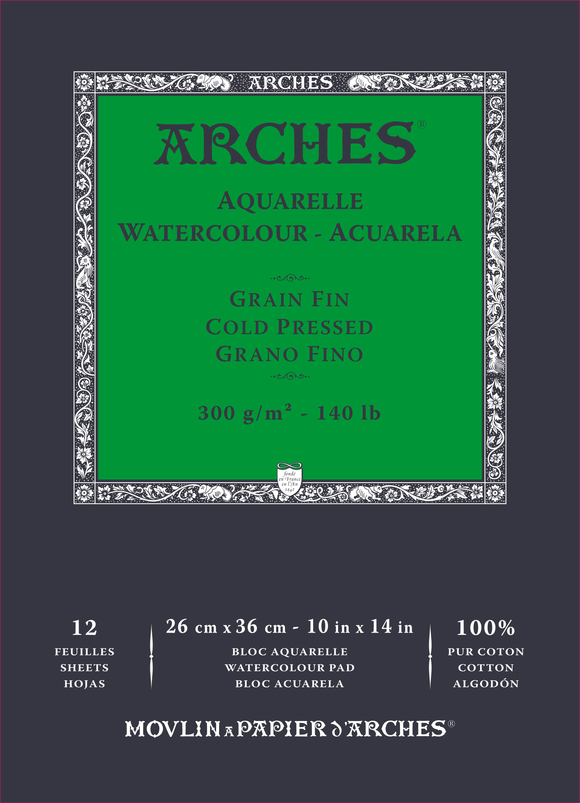 Arches 100% Cotton 300 gsm Watercolour Paper Cold Pressed Gummed Pad 10 x 14 inches 
