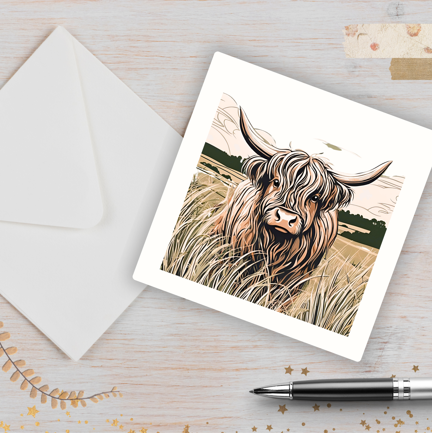 Highland Cow Greetings Card & Envelope