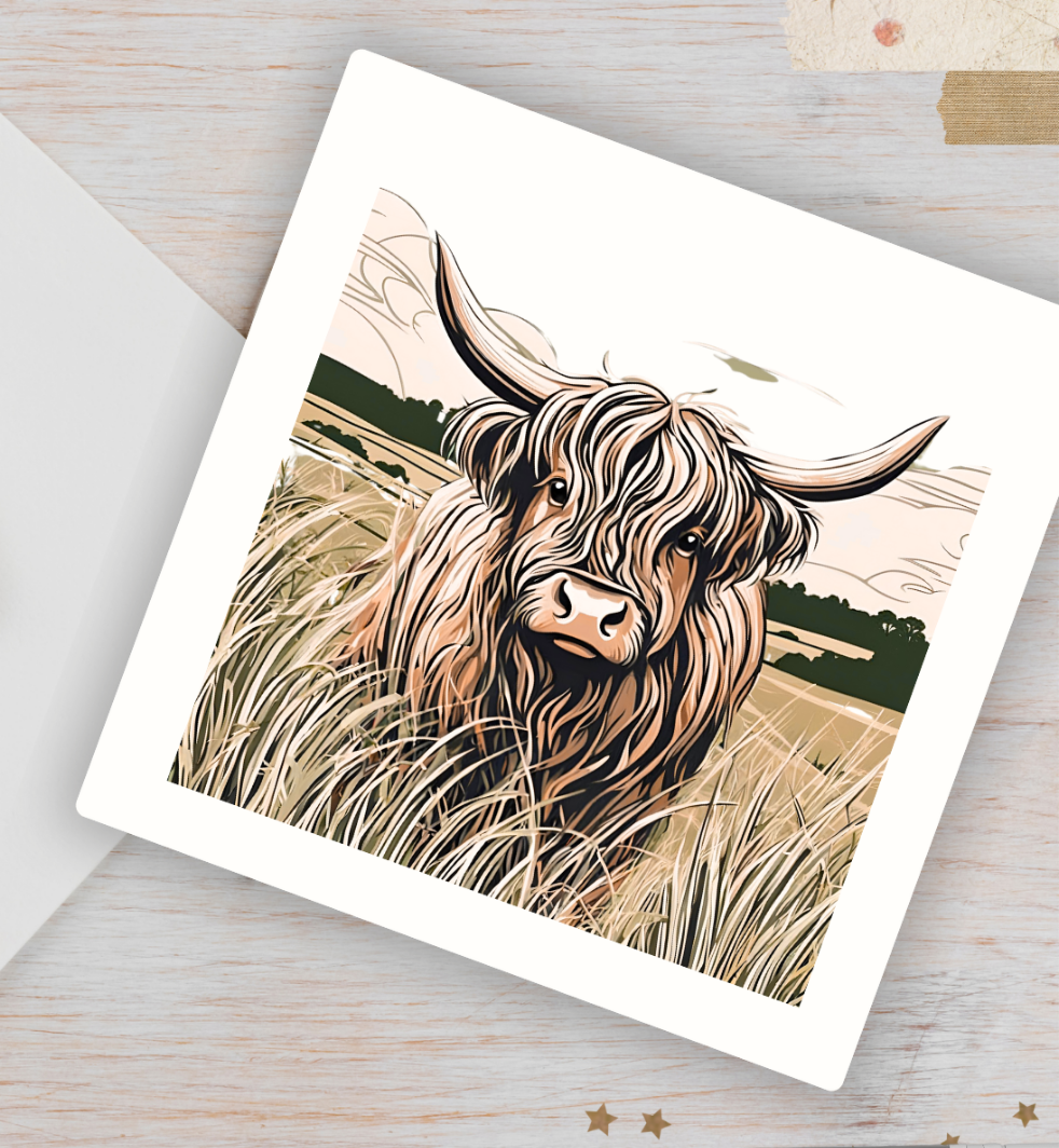 Highland Cow Greetings Card & Envelope