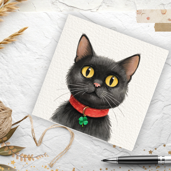 Lucky Black Cat - Greetings Card & Envelope