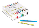 Set of colored pastel pencils with a box on a white background
