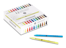 Set of colored pastel pencils with a box on a white background