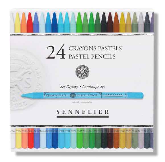 Packaging of Sennelier 24 crayons pastels with a white background