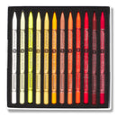 Set of pastel pencils in various colors with a black box.