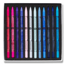 Set of colored pastel pencils in a black box