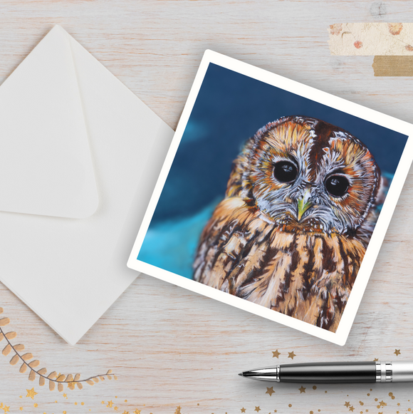 Tawny owl Pastel Painting Print Greetings Card & Envelope