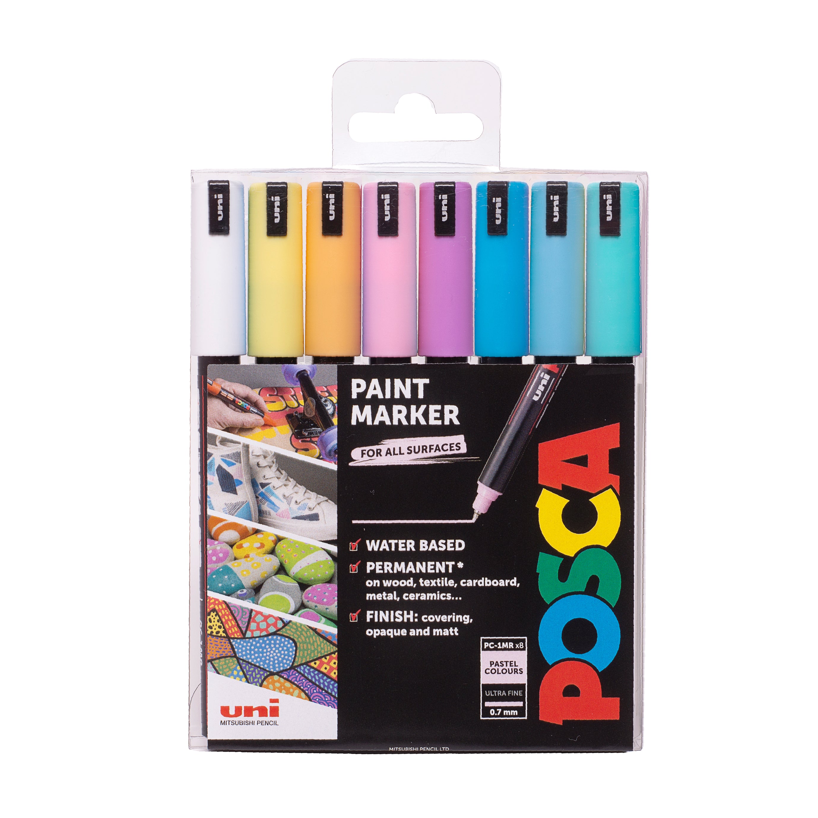 POSCA Fine tipped Marker Pens Assorted Pastel Pack of 8 pens PC 1MR
