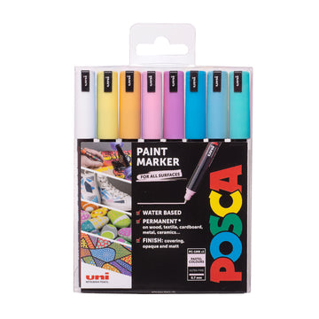 POSCA Fine tipped Marker Pens Assorted Pastel Pack of 8 pens PC 1MR