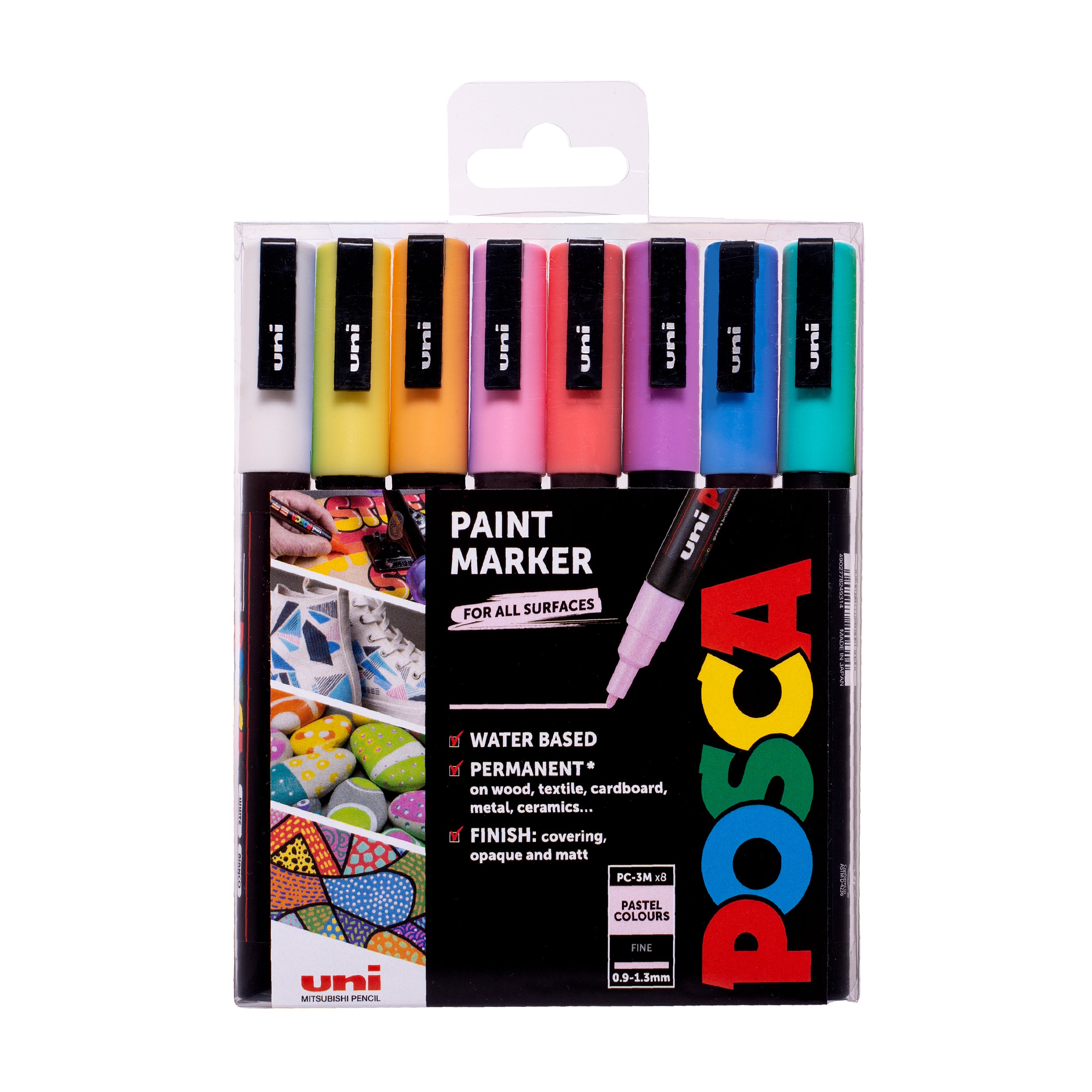 POSCA Medium Bullet tipped Marker Pens Assorted Pastel Colours Pack of 8 pens PC 3M