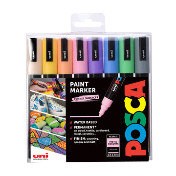 POSCA Medium Bullet tipped Marker Pens Assorted Pastel Pack of 8 pens PC 5M