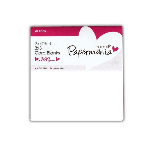 Papermania 3 x 3 inches Pack x 20 Cards & Envelopes 300gsm - White