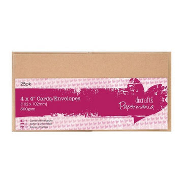 docrafts Papermania  4 x 4 inches Pack x 25 Cards & Envelopes 300 gsm- Recycled Kraft