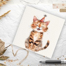 Party Tabby Cat - Greetings Card & Envelope