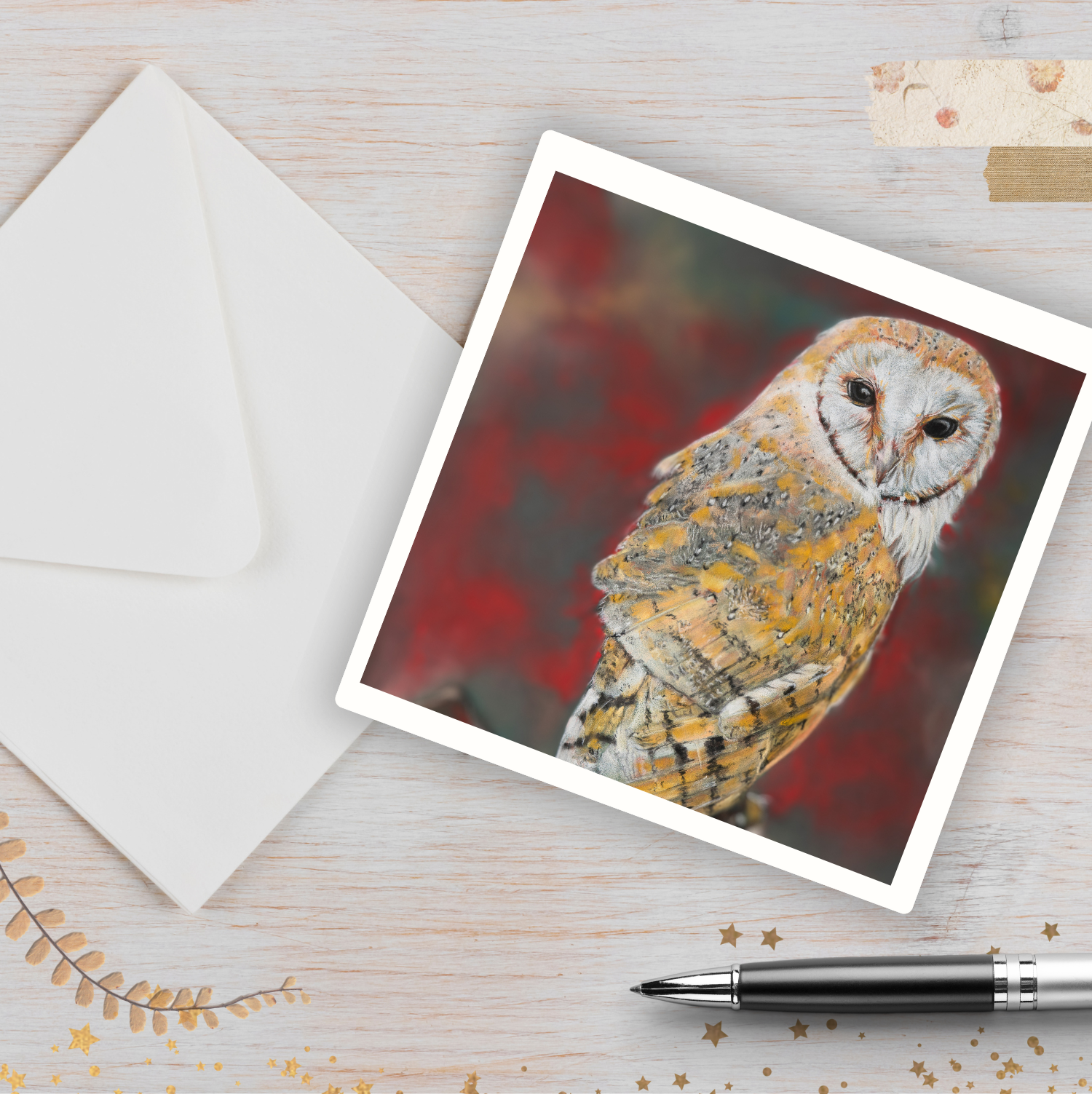 Barn Owl Pastel Painting Print Greetings Card & Envelope