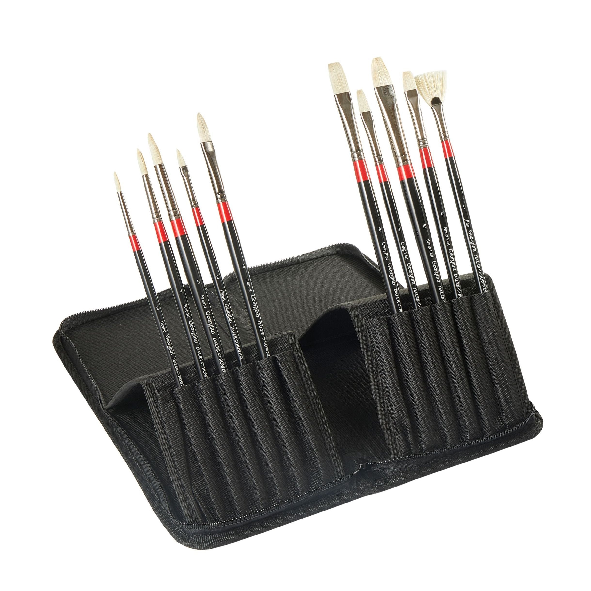 Daler Rowney Georgian Oil Natural Hog Bristle Brush Zipped Case Set of 10 brushes