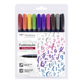 Tombow Fudenosuke Brush Pens – Set of 10 Colours