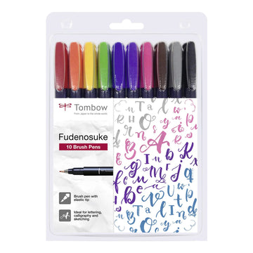 Tombow Fudenosuke Brush Pens – Set of 10 Colours