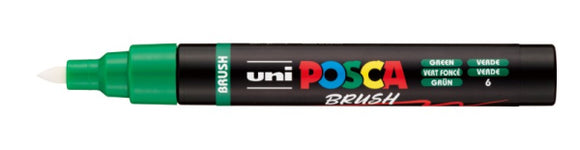 Green POSCA brush marker with colorful branding on a white background