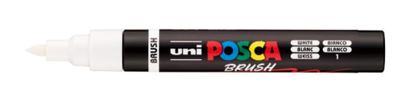 Uni Posca brush marker with colorful branding on a white background