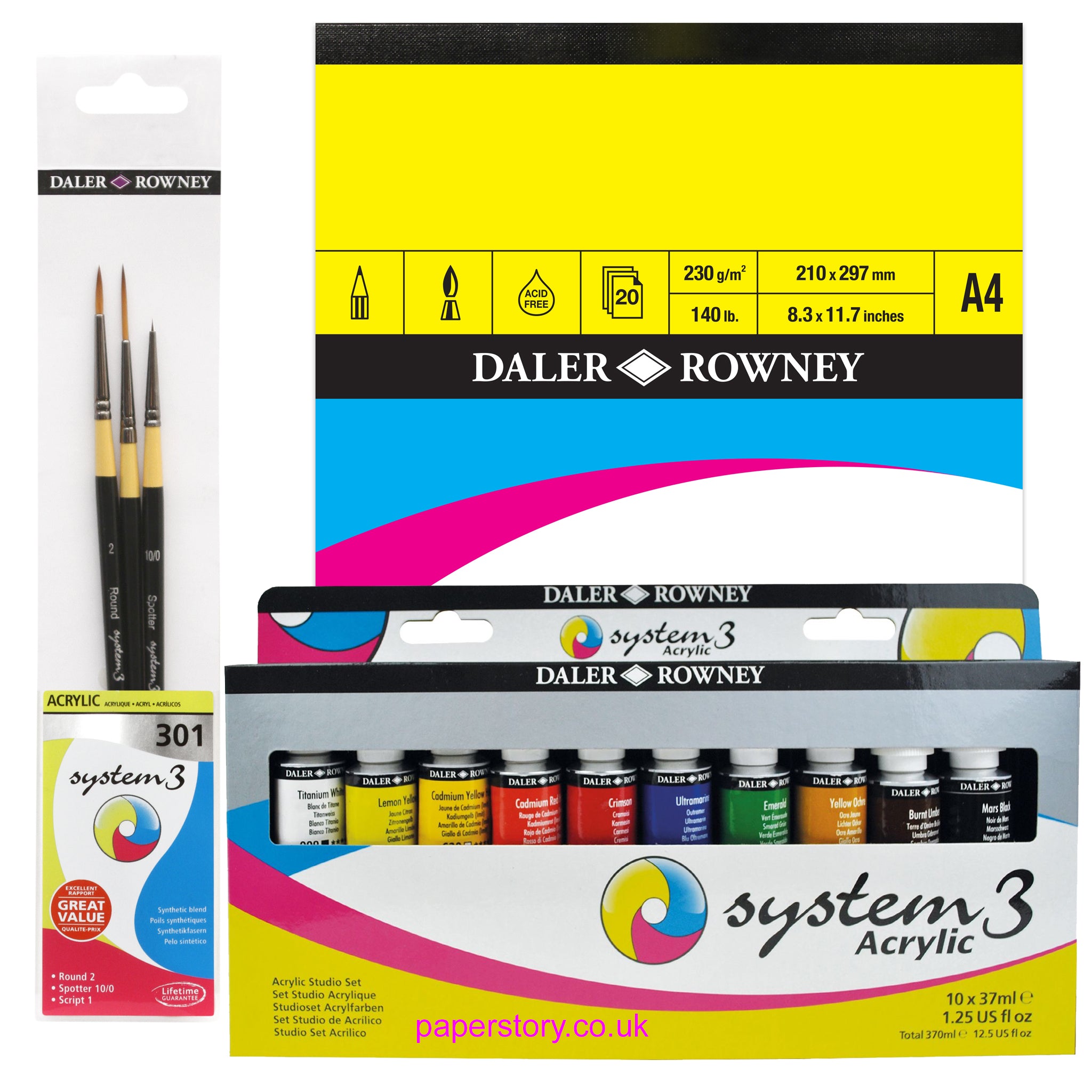 Daler Rowney System 3 - Acrylic Paint, Pad and Brush Gift Set 