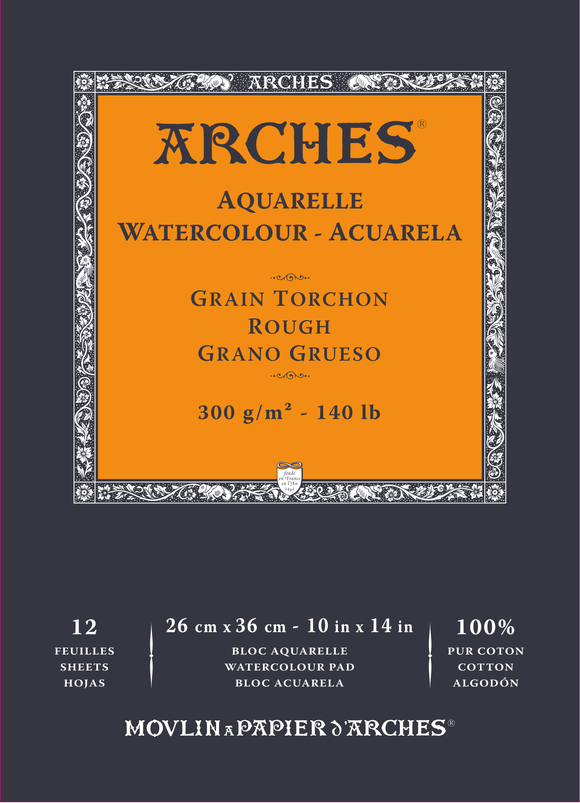 Arches 100% Cotton 300 gsm Watercolour Paper Rough x 12 sheets 26 x 36 cm (10 x 14 inches)