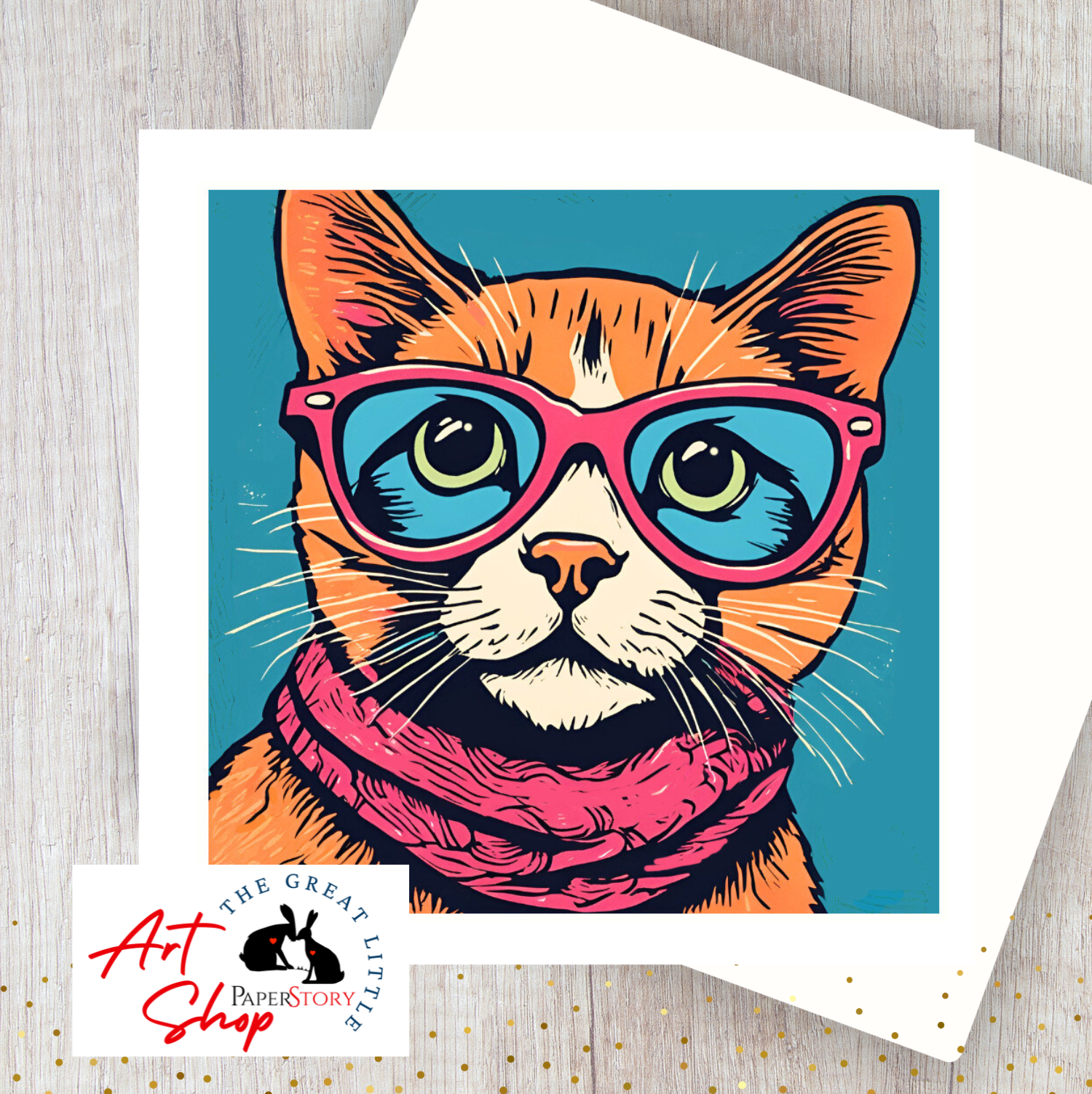 Cool Cat Greetings Card & Envelope brightly coloured style of screen print