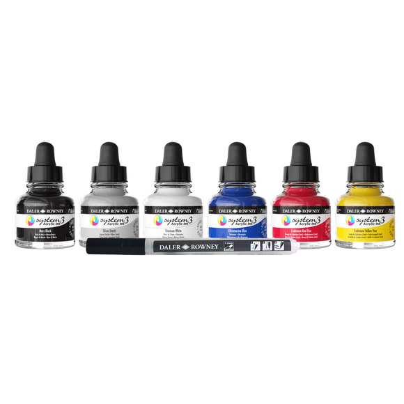 System 3 Acrylic Ink 29.5ml - Introduction Set of 6 inks
